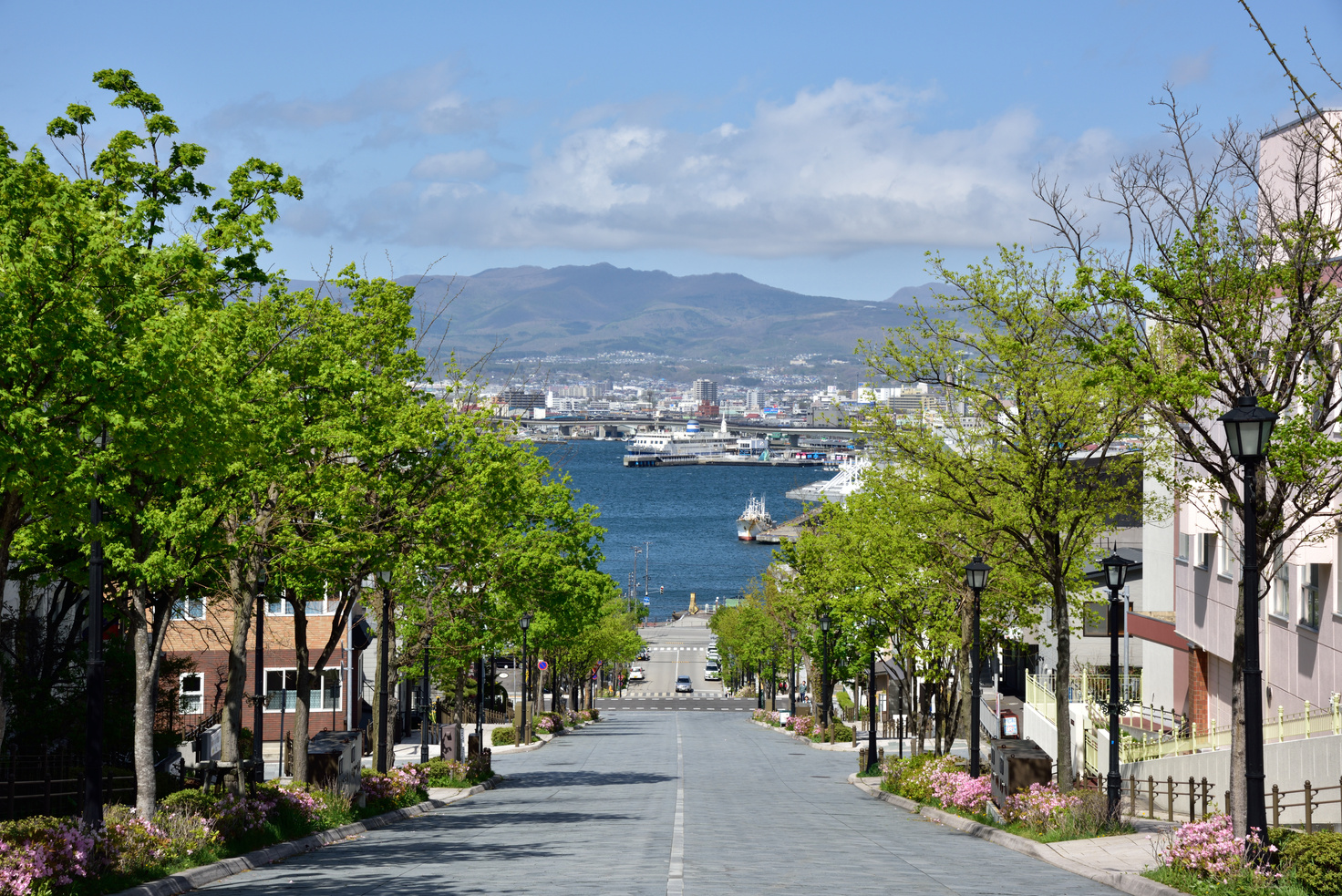 Hachiman-zaka slope in Hakodate Hokkeido Japan